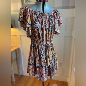 Floral Boho Dress with Tassel Belt Size Small